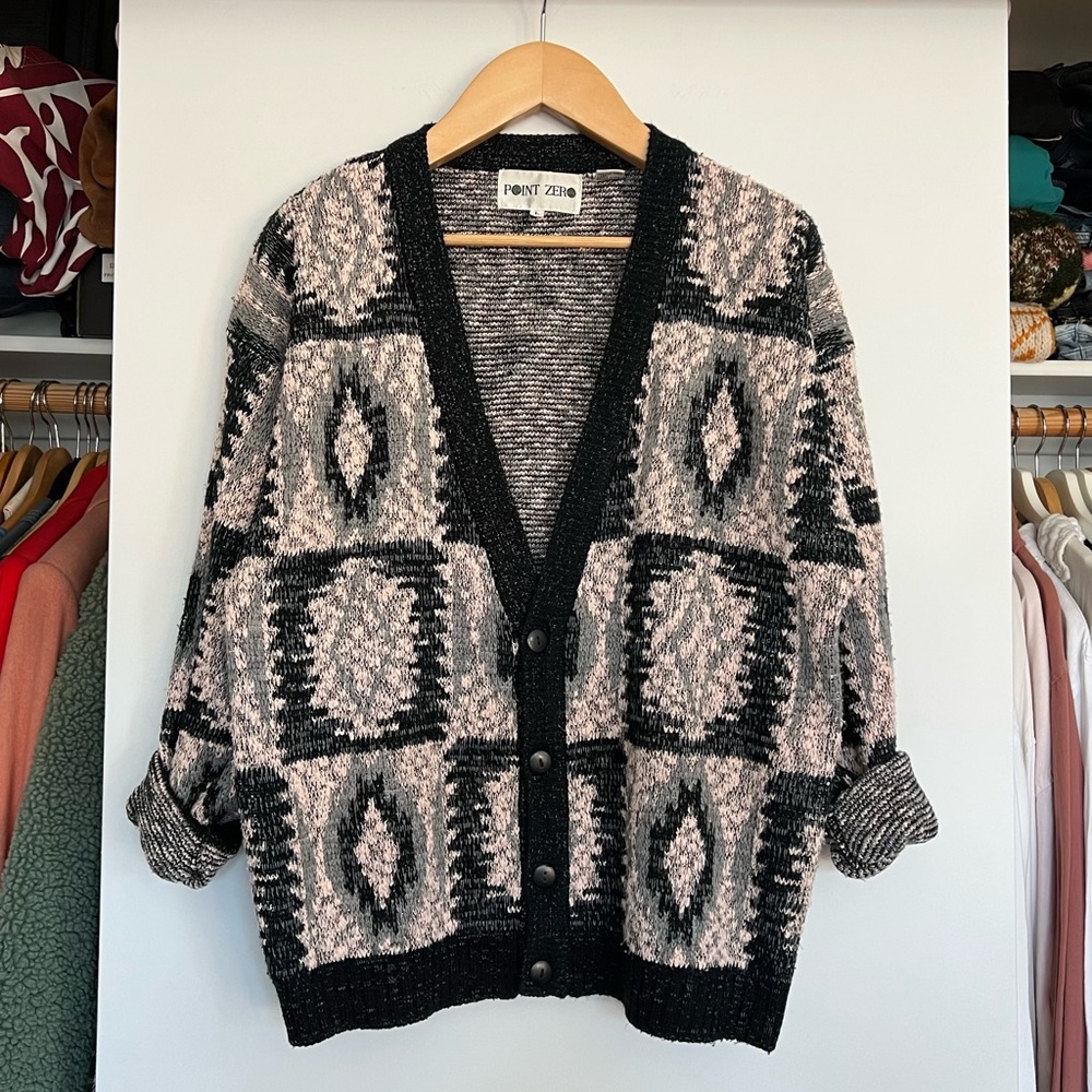 Oversized Vintage Patterned Cardigan Sweater